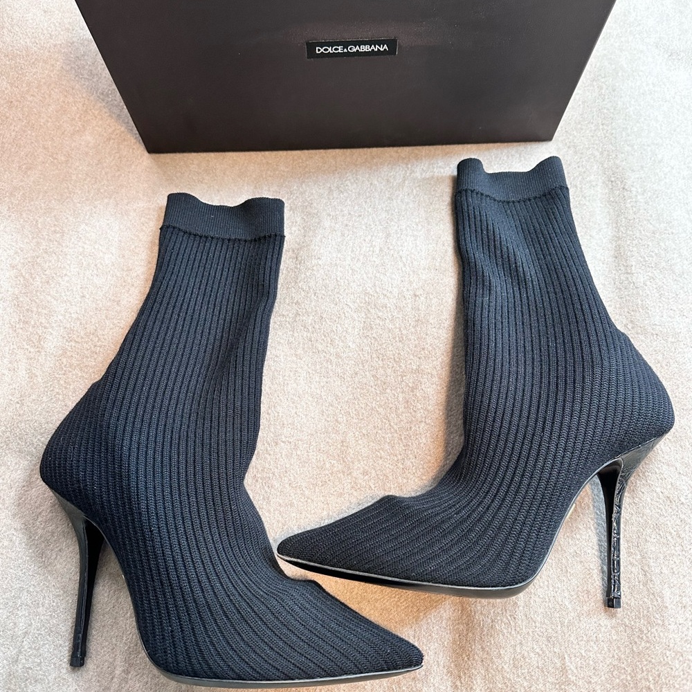 Dolce & Gabbana Black Ribbed Sock Heel Boots